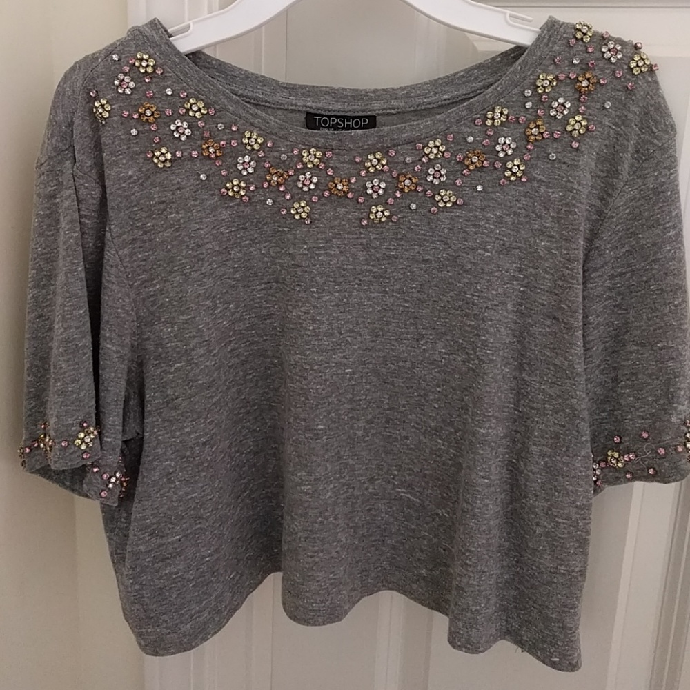 Topshop embellished gray crop top